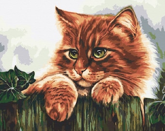 Climbing Cat, Paint by Number Kit, CAT-17 Shipping from US, DIY Acrylic Painting Home Decoration, Paint Therapy