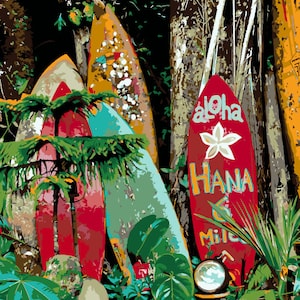 Colorful Surfboards, Hawaii, HI-2 Paint by Number Kit, USA Shipping, DIY Paint by Number Kit Acrylic Painting Home Decor