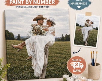 Custom Photo Paint by Number Kit: Personalized Couple Portrait Canvas, Anniversary Gift