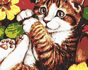 Playful Cat, Paint by Number Kit, CAT-15 Shipping from US, DIY Acrylic Painting Home Decoration, Paint Therapy