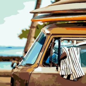 Surfboards on a Van, Hawaii, HI-1 Paint by Number Kit, USA Shipping, DIY Paint by Number Kit Acrylic Painting Home Decor