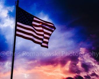 Patriotic American Flag through the Sunset on Venice Beach Pier Florida INSTANT Digital Download JPG PRINTABLE Stock Image