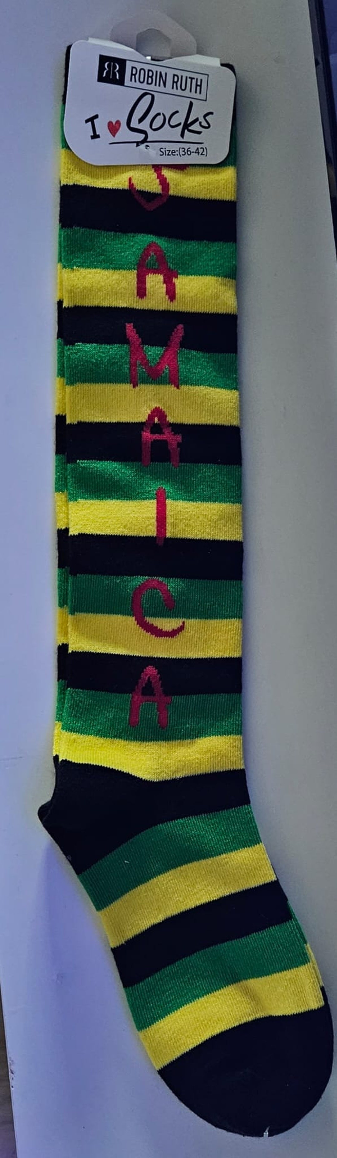 Jamaican Socks Long Stripe Black Green and Gold Color Etsy