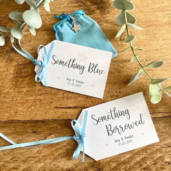 Wedding Day. Something Old / New / Borrowed / Blue Tags. Bride Special Day personalised labels.