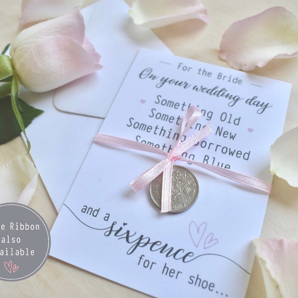 Sixpence ‘Something Old, New...’ Bride Wedding Day Shoe Coin. Authentic Silver Sixpence & Poem keepsake.