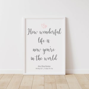 How wonderful life is...world Nursery / kids Print. Personalised love Song lyrics poster.