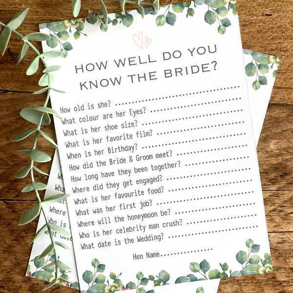 How well do you know the Bride Party Game set. Hen Party Keepsake Cards. Physical Print.