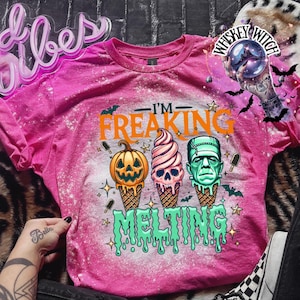 Handmade Summerween shirt featuring a funny spooky ice cream monster design, perfect for women who love Halloween vibes, horror-inspired tees, and cute spooky summer outfits.