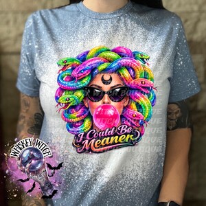Neon Medusa Graphic Tee, Tattoo Style Snake Goddess Shirt, Alt Fashion Apparel Heather Indigo