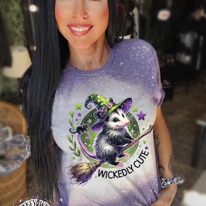 Bleached shirt Wickedly Cute Possum | vintage | retro | distressed | custom | funny | Halloween | gift | womens shirt | goth | witch
