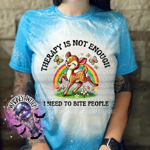 Funny Feral Deer Graphic Tee – Therapy Is Not Enough Sarcastic Top Heather Sapphire