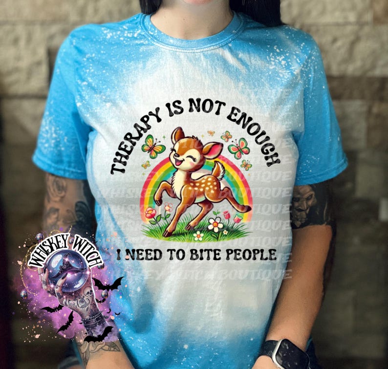 Funny Feral Deer Graphic Tee – Therapy Is Not Enough Sarcastic Top Heather Sapphire
