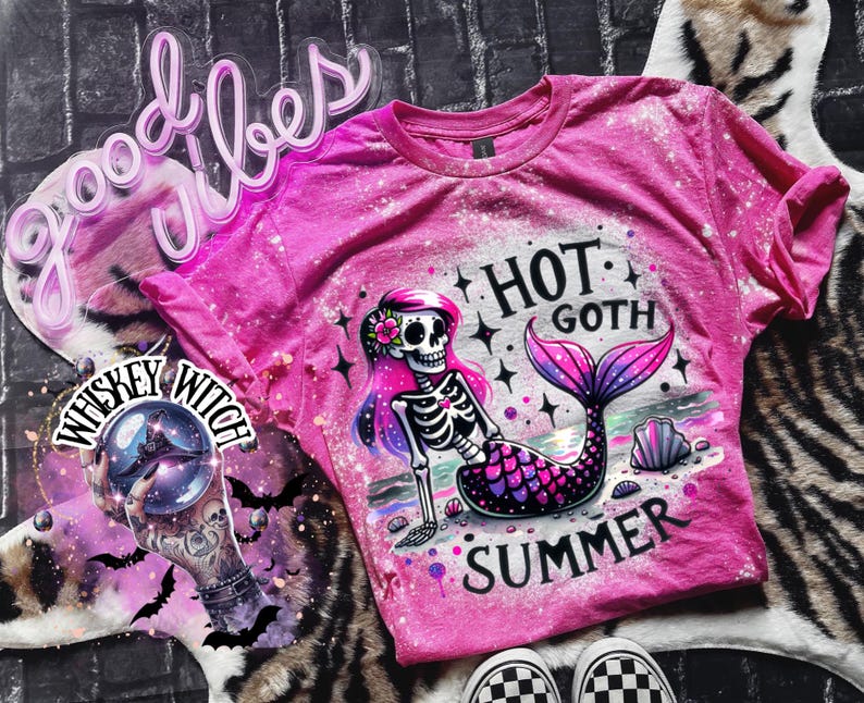 Hand-bleached Skeleton Mermaid Tee, Hot Goth Summer Beach Vibes T-shirt ...