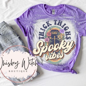 Thick Thighs Spooky Vibes Bleached T-Shirt: Vintage Distressed Soft Tee