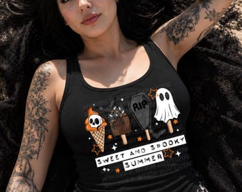 Spooky Summer Tank Top, Ghost Ice Cream Beach Shirt for Women