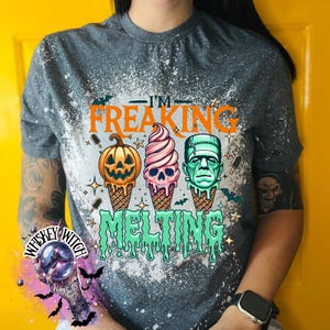 Handmade Summerween shirt featuring a funny spooky ice cream monster design, perfect for women who love Halloween vibes, horror-inspired tees, and cute spooky summer outfits.