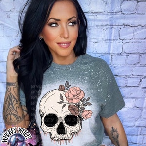 Bleached Tee | Floral Skull | retro | distressed | best seller | bleached  tshirt | custom | gift | vintage | best seller