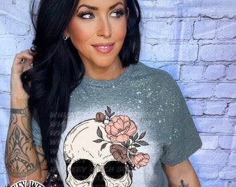 Bleached Tee: Floral Skull Distressed Vintage T-Shirt