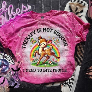 Funny Feral Deer Graphic Tee – Therapy Is Not Enough Sarcastic Top Heather Heliconia