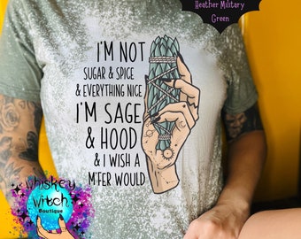 Bleached Sage & Hood Witchy Shirt: Distressed Retro Tee