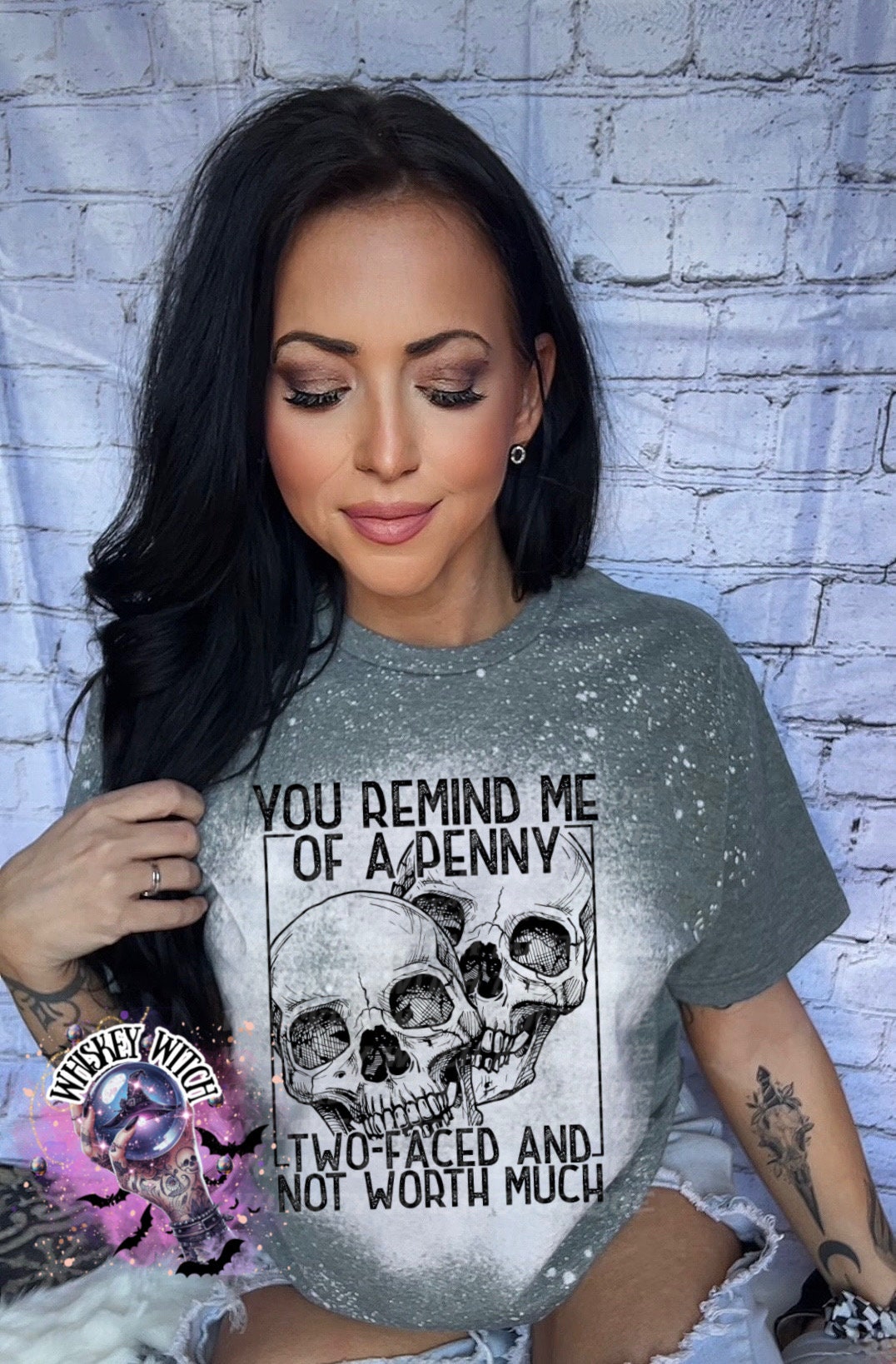Two-Faced Penny Skull Bleached T-Shirt: Vintage Distressed Tee