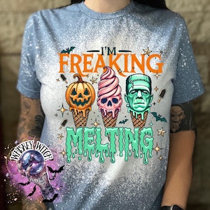 Handmade Summerween shirt featuring a funny spooky ice cream monster design, perfect for women who love Halloween vibes, horror-inspired tees, and cute spooky summer outfits.
