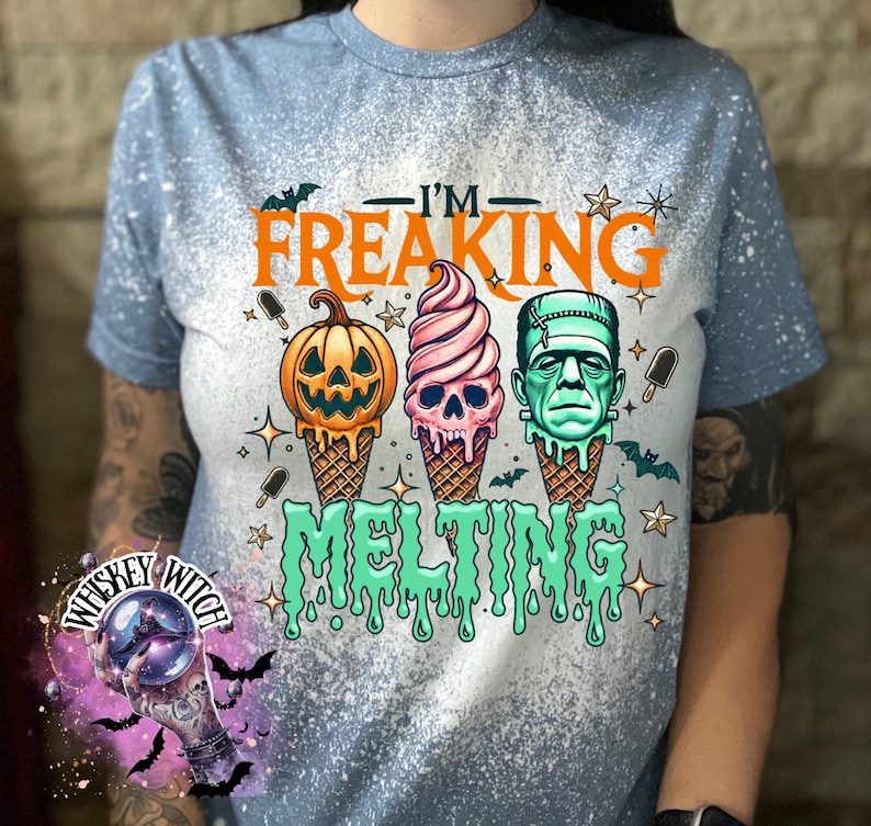 Handmade Summerween shirt featuring a funny spooky ice cream monster design, perfect for women who love Halloween vibes, horror-inspired tees, and cute spooky summer outfits.