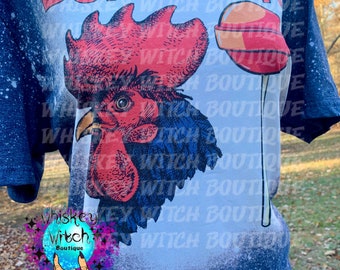 Funny Bleached Shirt: Vintage Distressed Rooster Graphic Tee