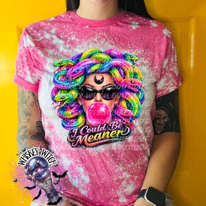 Neon Medusa Graphic Tee, Tattoo Style Snake Goddess Shirt, Alt Fashion Apparel Heather Heliconia