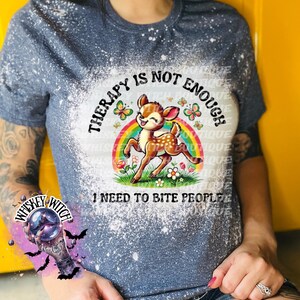 Funny Feral Deer Graphic Tee – Therapy Is Not Enough Sarcastic Top Heather Navy