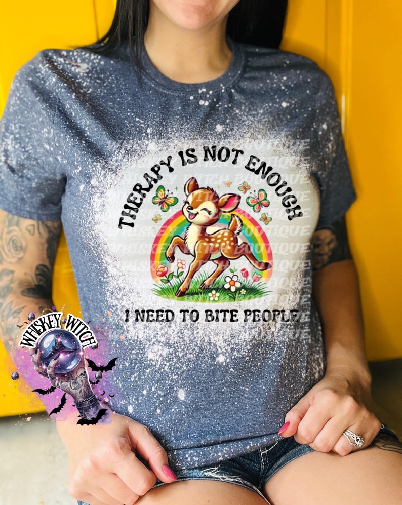 Funny Feral Deer Graphic Tee – Therapy Is Not Enough Sarcastic Top Heather Navy