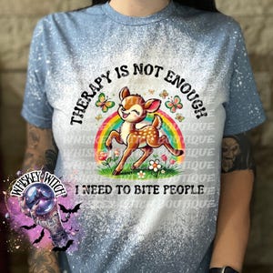 Funny Feral Deer Graphic Tee – Therapy Is Not Enough Sarcastic Top Heather Indigo