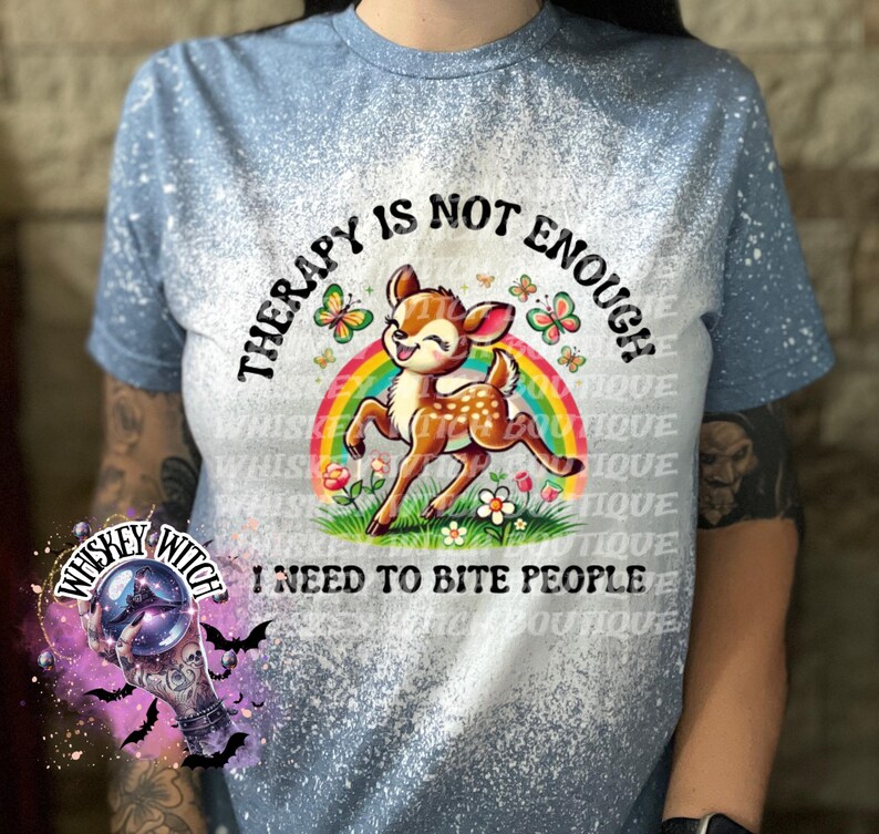 Funny Feral Deer Graphic Tee – Therapy Is Not Enough Sarcastic Top Heather Indigo