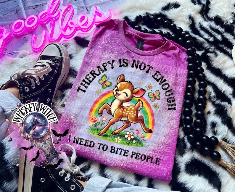 Funny Feral Deer Graphic Tee – Therapy Is Not Enough Sarcastic Top Heather Berry