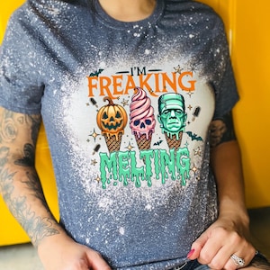Handmade Summerween shirt featuring a funny spooky ice cream monster design, perfect for women who love Halloween vibes, horror-inspired tees, and cute spooky summer outfits.