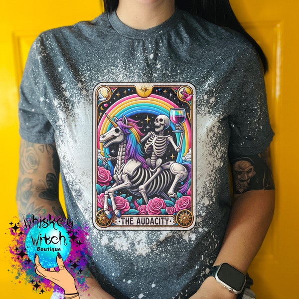 Tarot The Audacity Skeleton bleached t shirt | vintage | retro | distressed | custom | horror | goth | bleached tee | graphic tee | witchy