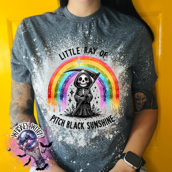 Hand-Bleached Grim Reaper Rainbow T-Shirt, Little Ray Pitch Black Sunshine Tee