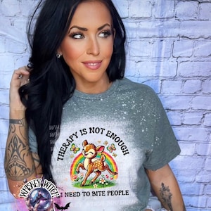 Funny Feral Deer Graphic Tee – Therapy Is Not Enough Sarcastic Top Military Green