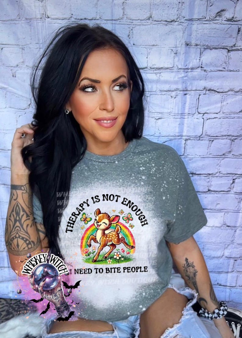 Funny Feral Deer Graphic Tee – Therapy Is Not Enough Sarcastic Top Military Green