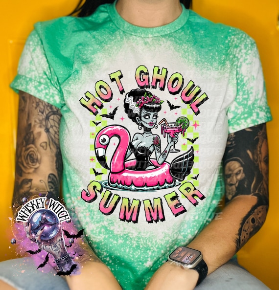 Hot Ghoul Summer Shirt, Retro Goth Flamingo Pool Party Soft Graphic Tee