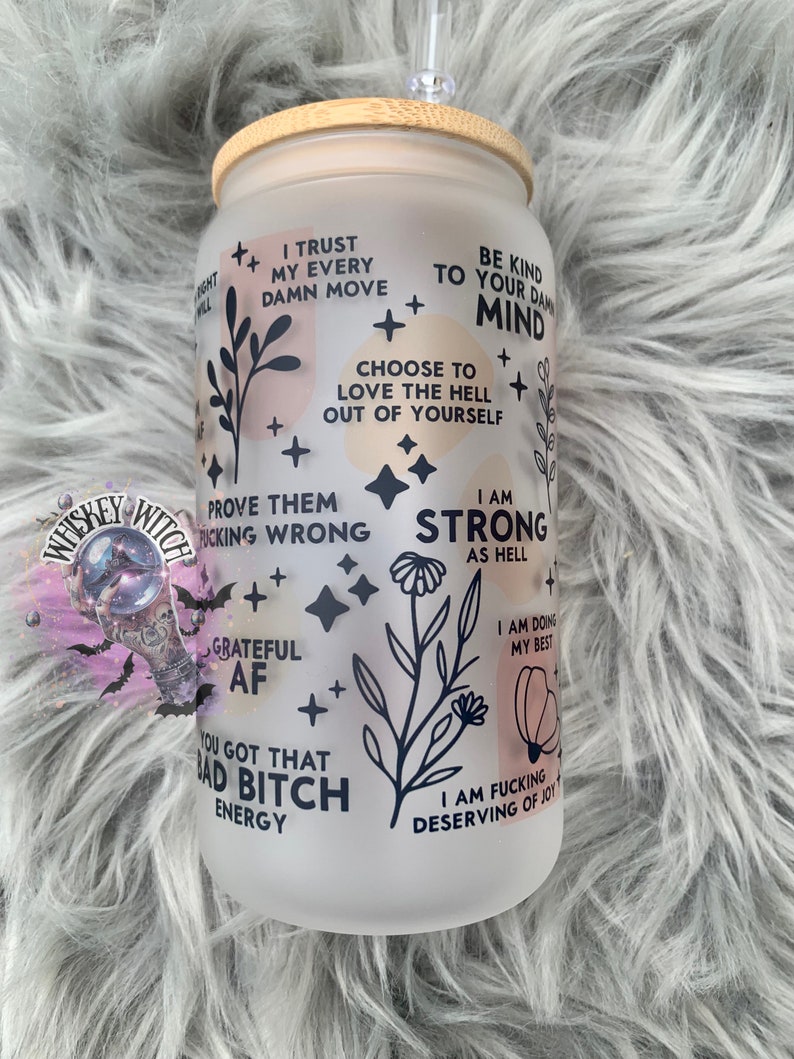 Daily Reminders 16oz Glass Iced Coffee Cup with Lid & Straw image 2