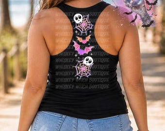 Spooky Summer Tank Top, Black Racerback Bat Ghost Graphic Shirt for Women  summer ween