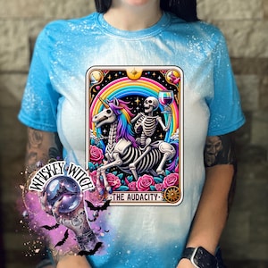 Bleached Tarot Skeleton Unicorn audacity  Tee, Rainbow Goth Witchy T-Shirt