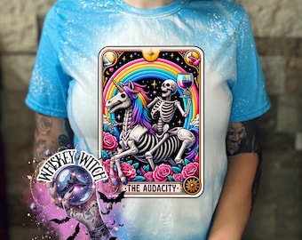 Bleached Tarot Skeleton Unicorn audacity  Tee, Rainbow Goth Witchy T-Shirt