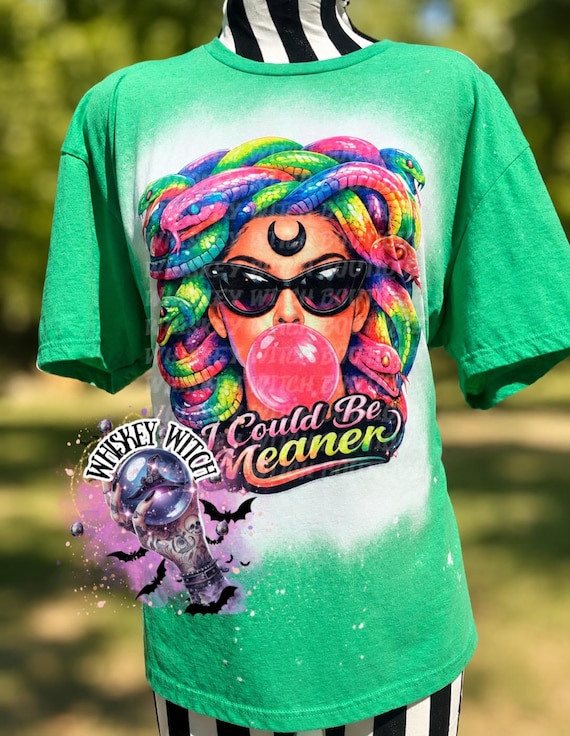 Neon Medusa Graphic Tee, Tattoo Style Snake Goddess Shirt, Alt Fashion Apparel