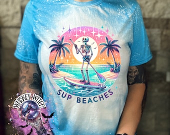 Sup Beaches Skeleton Bleached Tee: Vintage Summer Shirt