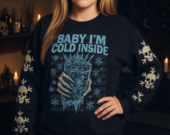 Goth Skull Snowflake Sweatshirt, Witchy Iced Coffee Pullover