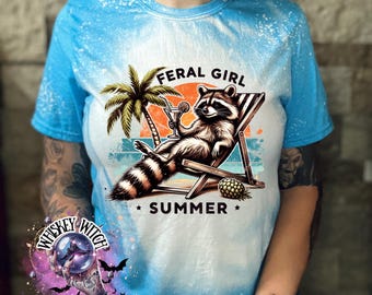 Feral Girl Summer Shirt, Funny Raccoon Bleached Graphic Tee