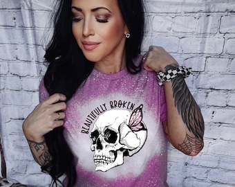 Beautifully Broke Hand Bleached Skull Butterfly Shirt, Witchy Goth T-Shirt, Unisex Graphic Tee