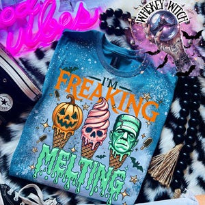 Handmade Summerween shirt featuring a funny spooky ice cream monster design, perfect for women who love Halloween vibes, horror-inspired tees, and cute spooky summer outfits.